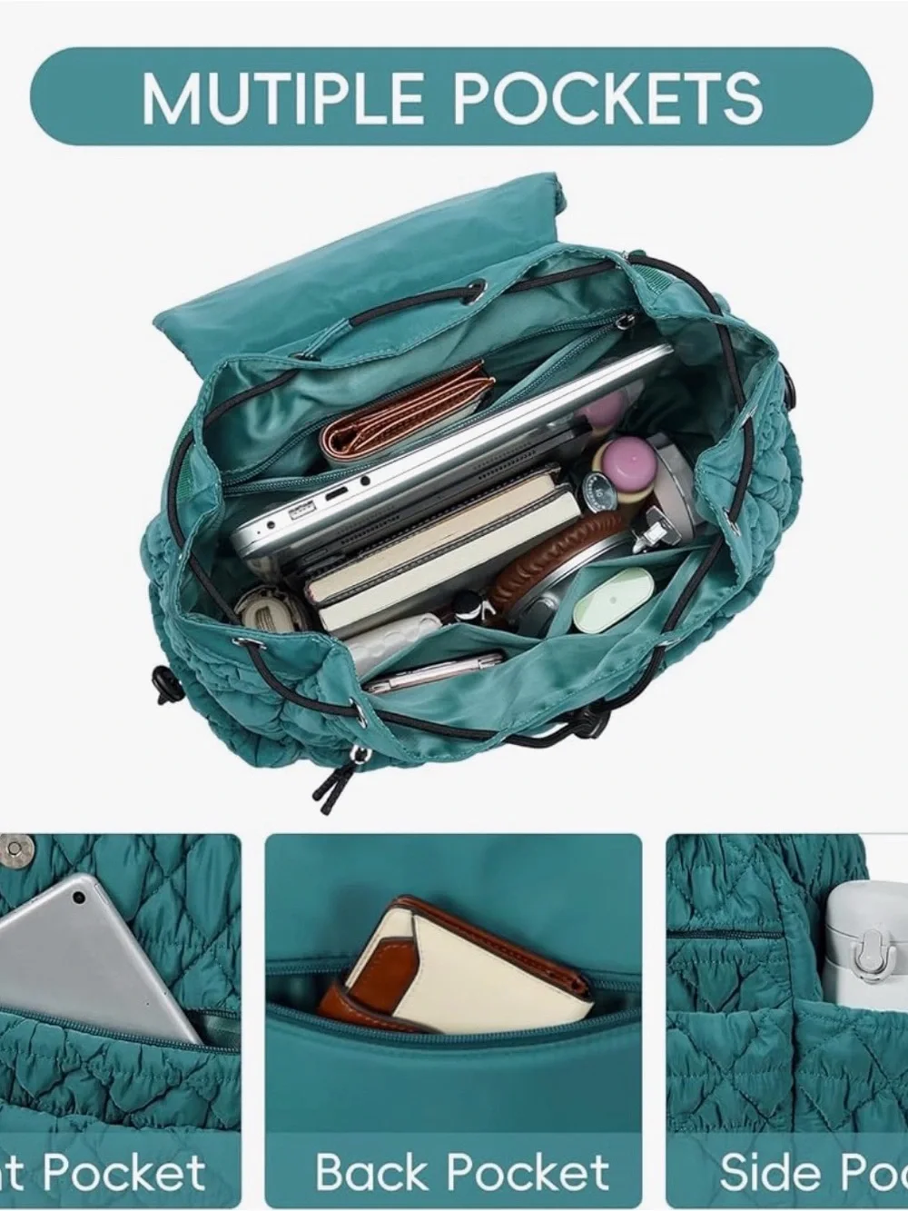 Quilted Puffy Backpack - Blue